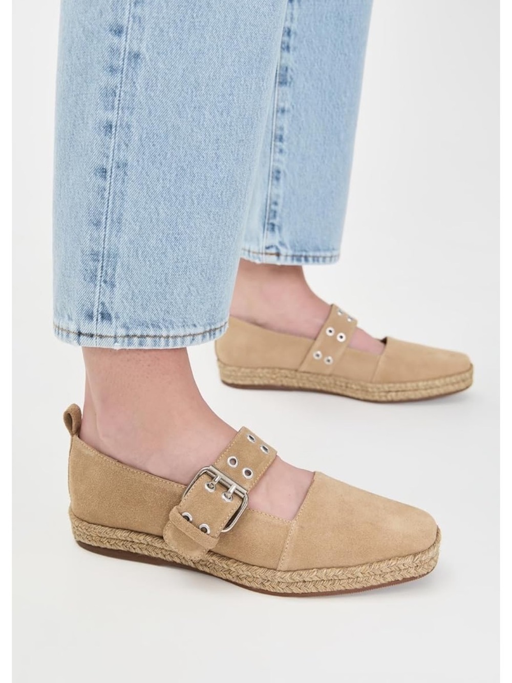 Kaanas Tan Suede Buckle Espadrille Flats